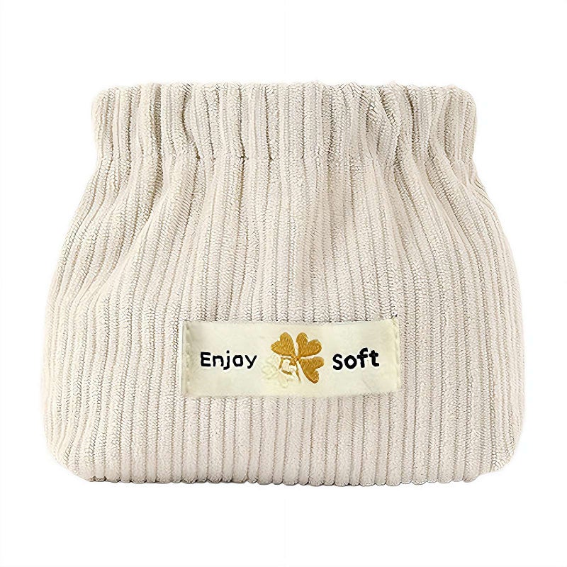 Corduroy Elastic Storage Bag, Mini Travel Cosmetic Bag, Portable Makeup StorageBag Hair Tie Organizer Storage Clutch, Cute Hair Clips Jewelry Organizer for Women (White 1pcs-H) - Image 1